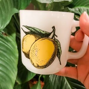 Vintage 70s White Glasbake Lemon Mug